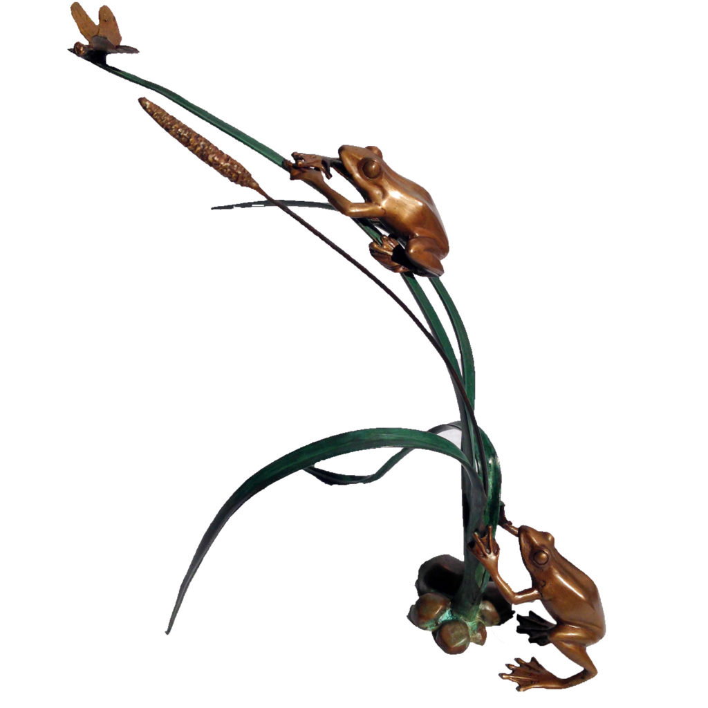 Bronze Frogs & Dragonfly on Grass Sculpture Florida Bronze Statues