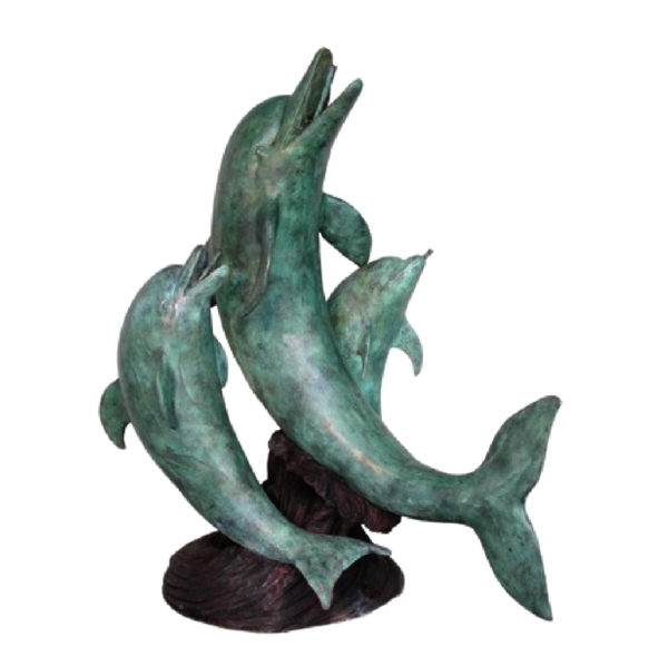 Bronze Three Dolphins on Wave Fountain