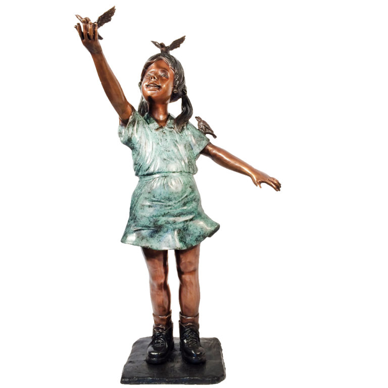 Bronze Girl with Three Birds Sculpture Florida Bronze Statues
