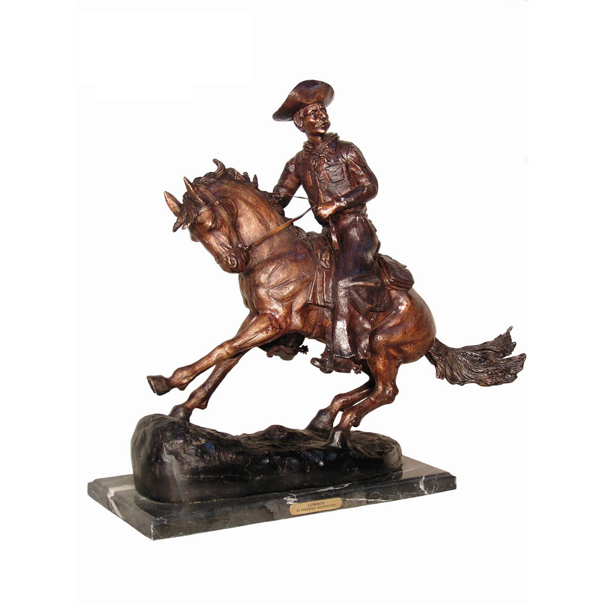 Bronze Frederick Remington Cowboy on Horse Tabletop Sculpture Florida