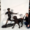Bronze Boy with Golden Retriever Sculpture