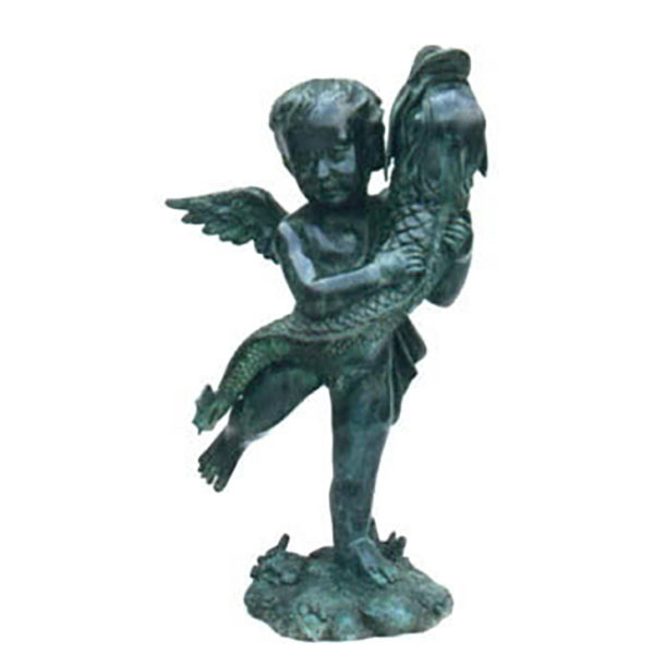 Bronze Boy with Fish Fountain Sculpture