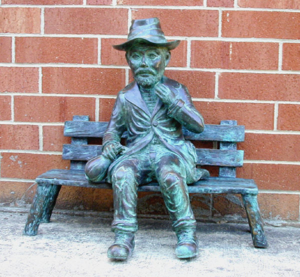 Bronze Old Man on Bench Sculpture