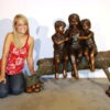 Bronze Children on Log with Bird Sculpture