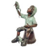 Bronze Boy on Bucket with Frog Sculpture