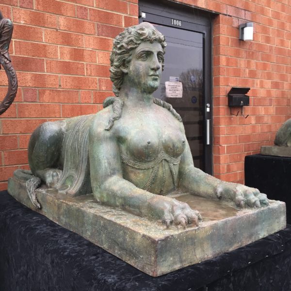 Bronze Lying Sphinx Sculpture Pair