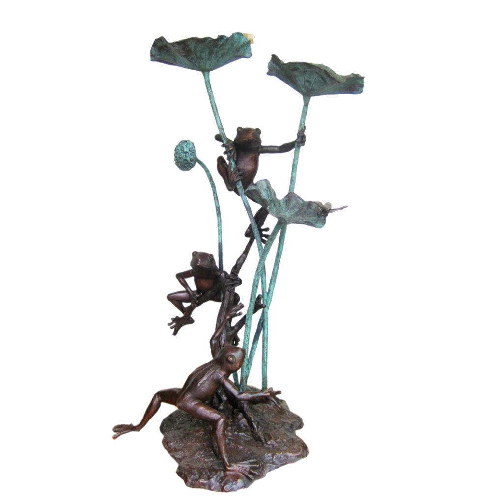 Bronze Three Frogs with Dragonfly Sculpture Florida Bronze Statues