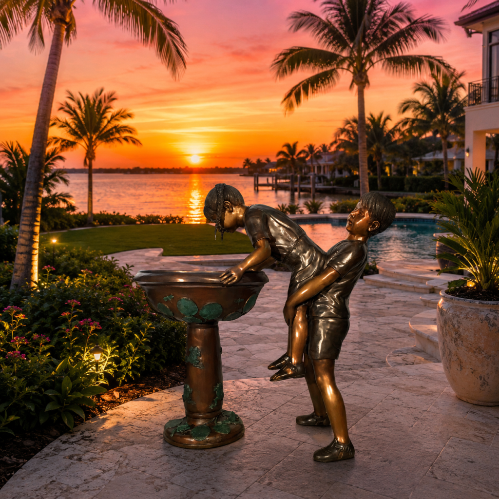 Give me a Boost Bronze Children Fountain FloridaBronze.com MGSRB47174