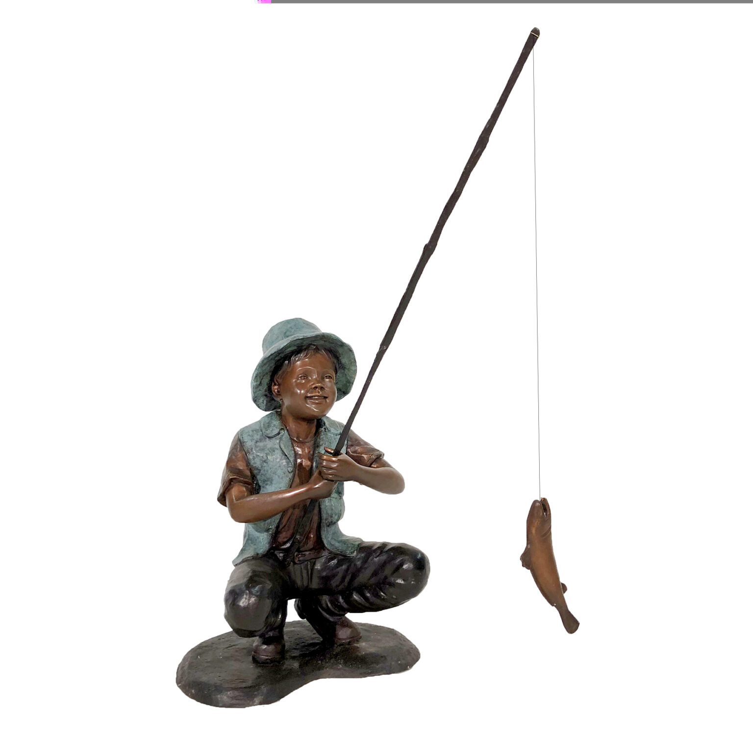 SRB050608BronzeLittleBoyFishingSculptureinThreeTonePatinaby