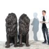 Bronze Large Sitting Lion Sculpture Pair