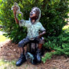 Bronze Boy on Bucket with Frog Sculpture