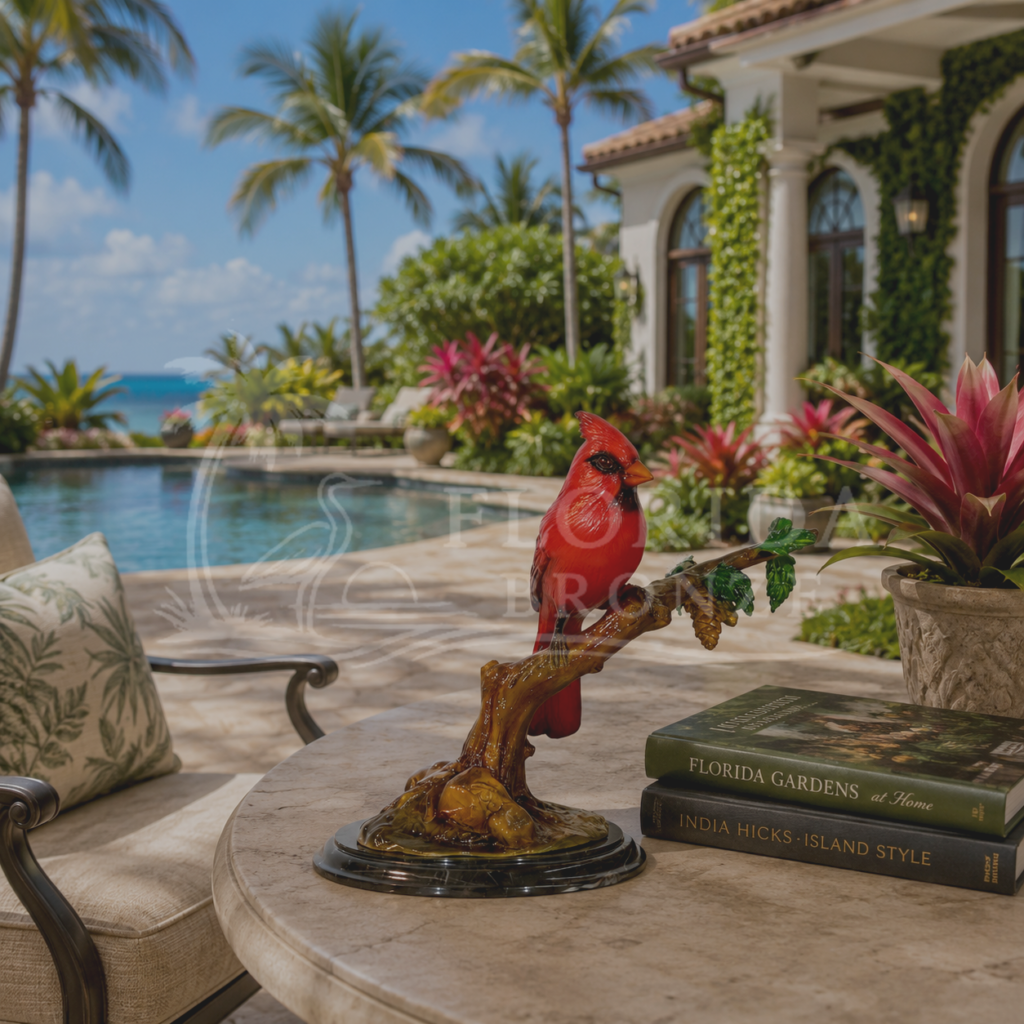 Cardinal on Branch Table-top Bronze Statue FloridaBronze MGSRBSRB41391