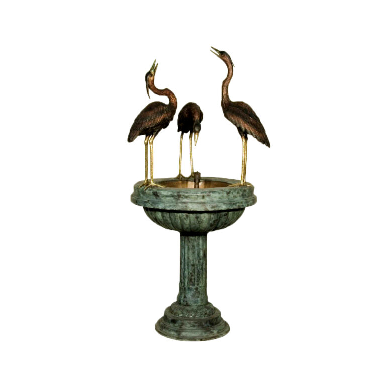 Bronze Three Herons Pedestal Bowl Fountain Florida Bronze Statues, Sculptures and Fountains
