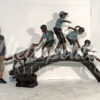 Bronze Four Children & Dog crossing Log Sculpture