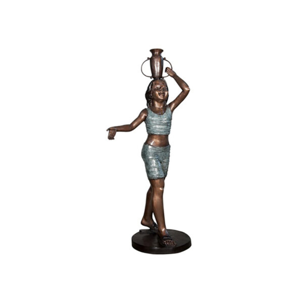 Bronze Girl balancing Jar Fountain Sculpture