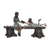 Bronze Girls Reading on Tree Stump Bench Sculpture
