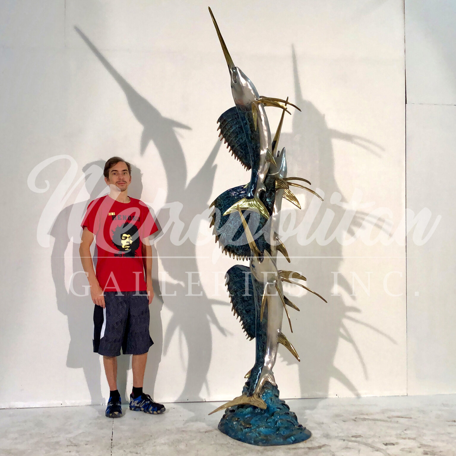 Bronze Colorful Sailfish Trio Fountain Sculpture Florida Bronze