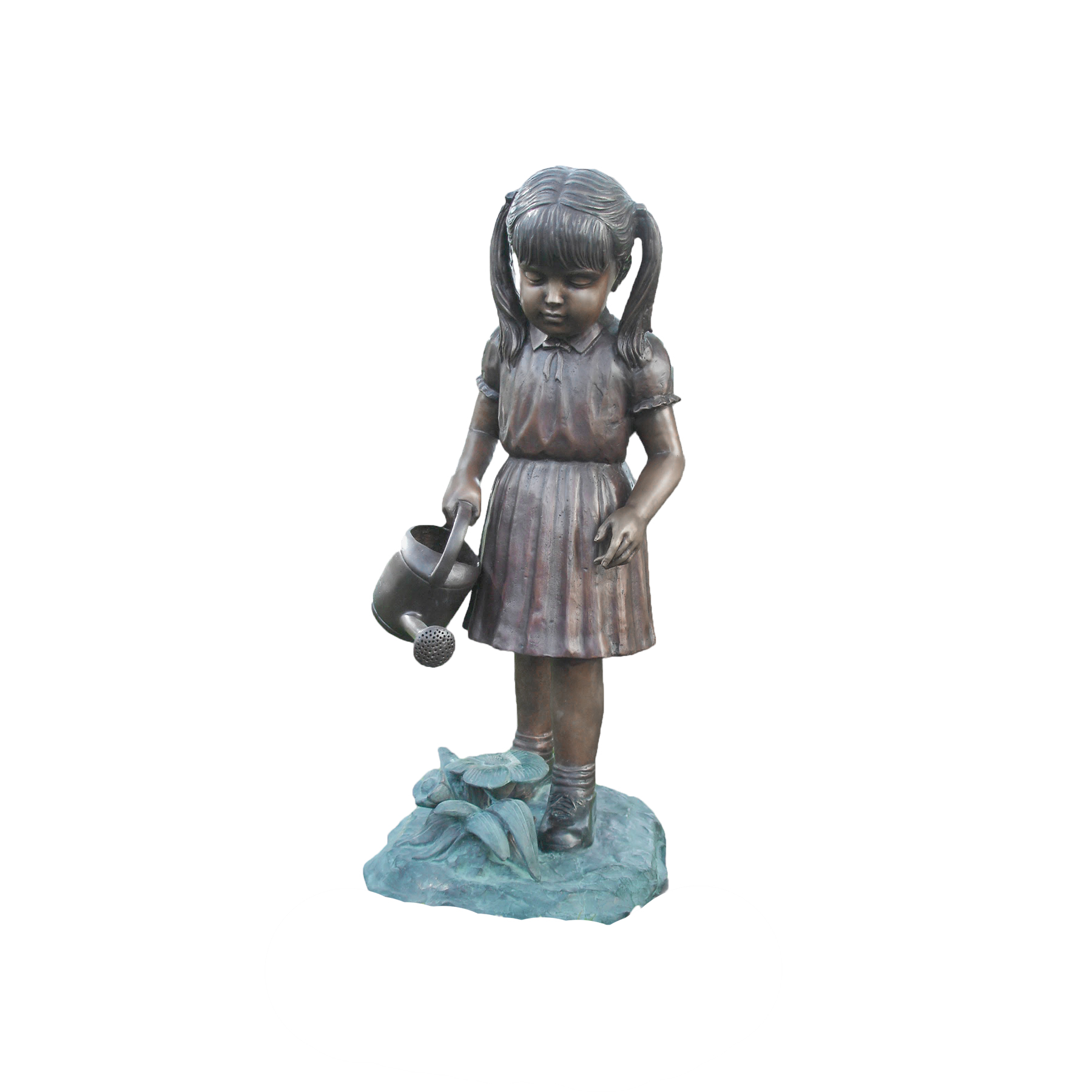 Bronze Girl with Watering Can Sculpture - Florida Bronze Statues