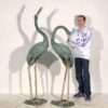 Bronze Crane Fountain Sculpture Set with Brass Highlights