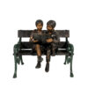 Bronze Children Reading Book on Bench Sculpture