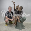 Bronze Children on Stump with Monarch Butterflies Sculpture