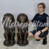 Bronze Small Sitting Lion Sculpture Pair