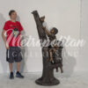 Bronze Boy & Girl with Cat in Tree Sculpture