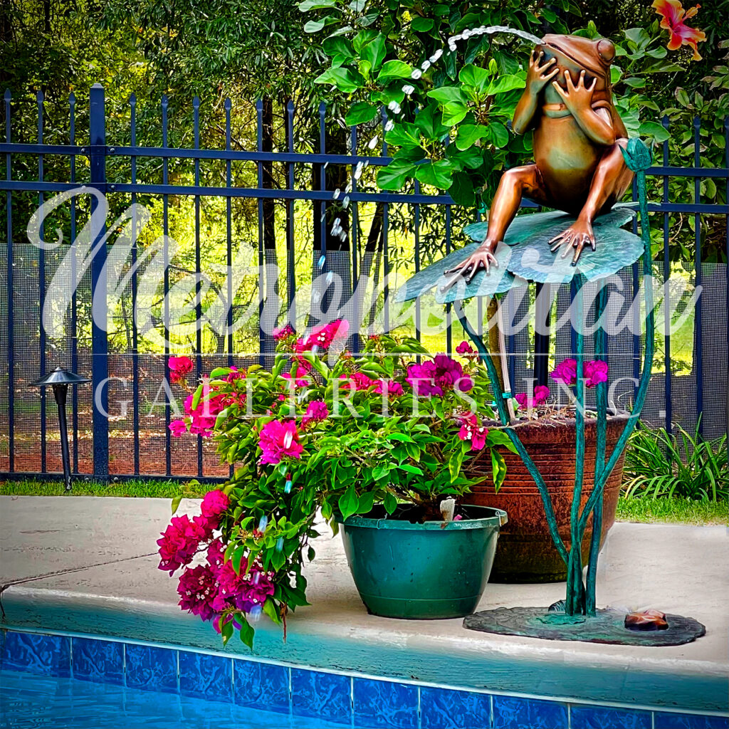 Bronze Surprised Frog on Lily Pad Fountain Sculpture Florida Bronze Statues, Sculptures and
