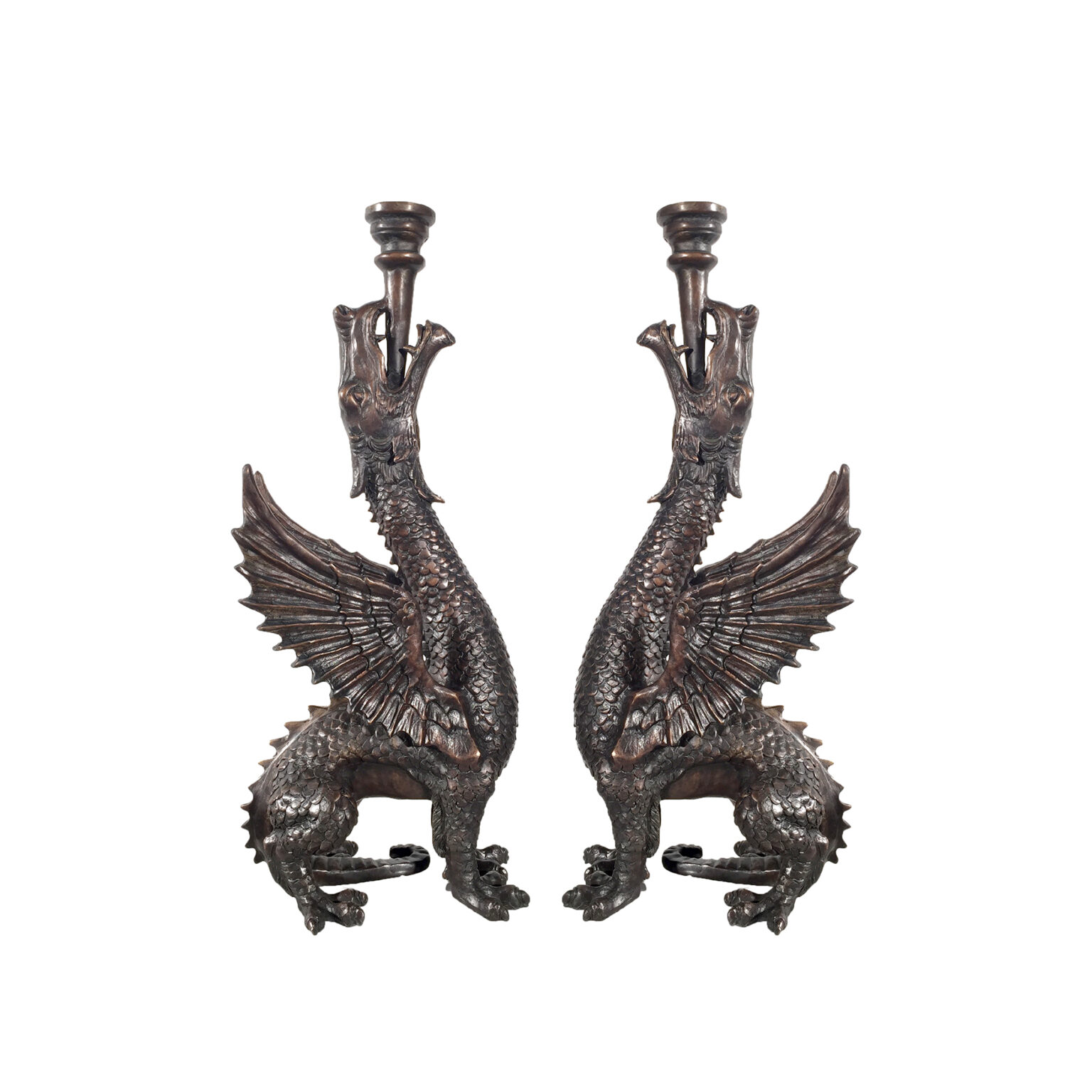 Bronze Dragon Candle holder Sculpture Pair Florida Bronze Statues