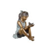 Bronze Sitting Girl holding Bird Sculpture