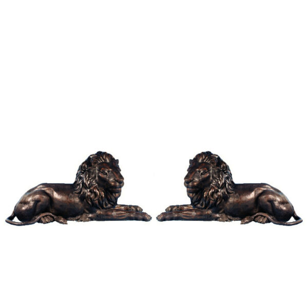 Bronze Lying Lion Sculpture Pair