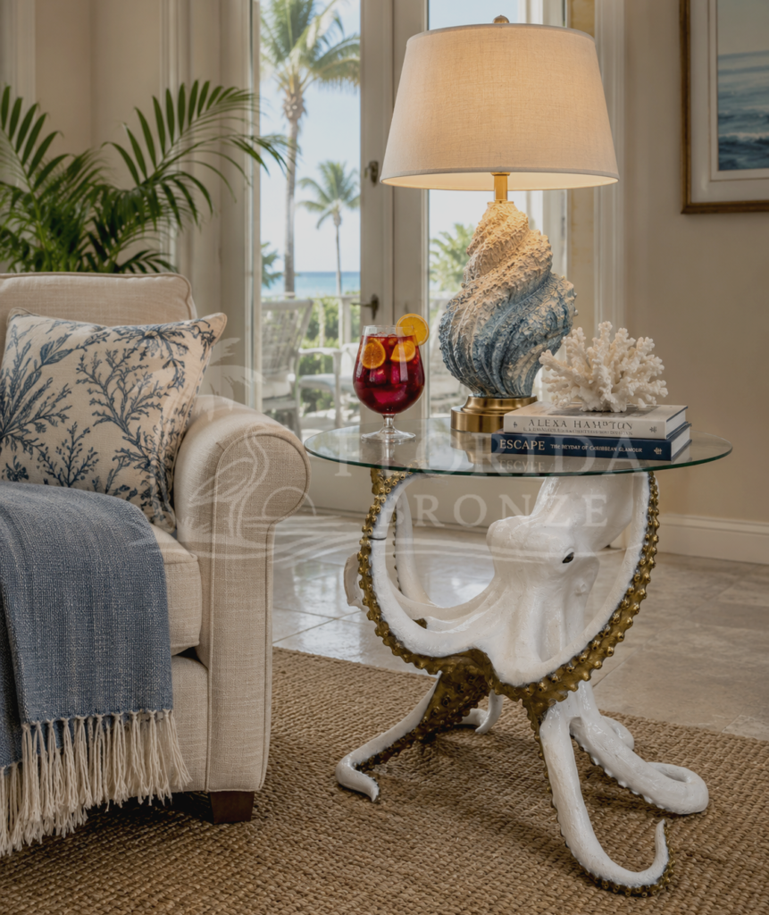 Bronze White & Gold Octopus Table Sculpture FloridaBronzes